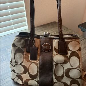 Coach Brown Shoulder Bag with Signature Monogram